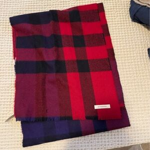 Burberry Burgundy and Navy Wool Scarf